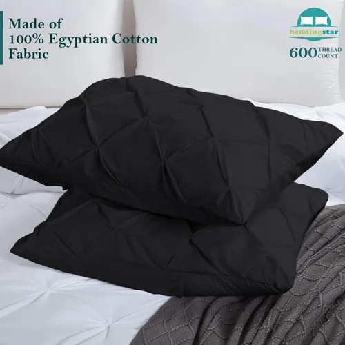 Vista 2 de beddingstar - Juego de fundas de almohada plisadas de 2 a 600 hilos, 100 % algodón egipcio, magníficas fundas de almohada decorativas