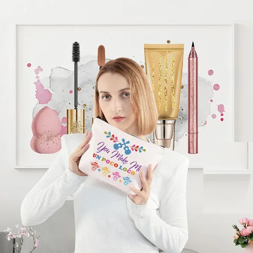 Vista 2 de LEVLO Miguel Cosmético Maquillaje Bolsa de dibujos animados Fans Regalo You Make Me Un Poco Loco Maquillaje Cremallera Bolsa Bolsa, Un Poco Loco