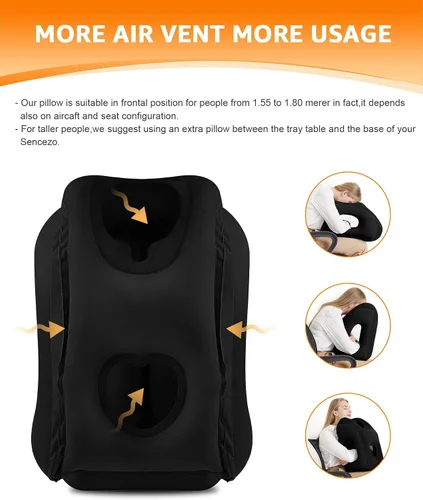Vista 2 de Sunany Almohada de viaje, almohada inflable para el cuello utilizada para aviones/coches/autobuses/trenes/siesta de oficina con máscara de Negro