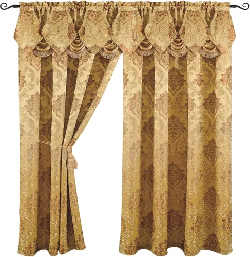 Vista 10 de Panel de cortina jacquard de lujo con cenefa de cascada adjunta, 54 x 84 pulgadas Angelina Beige