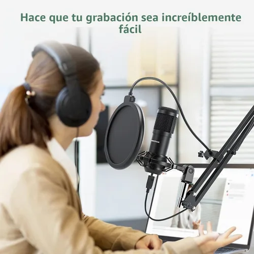 Vista 7 de Micrófono de condensador USB para podcast en PC: kit de micrófono de estudio con chipset de sonido profesional cardioide de 192KHz/24 bits