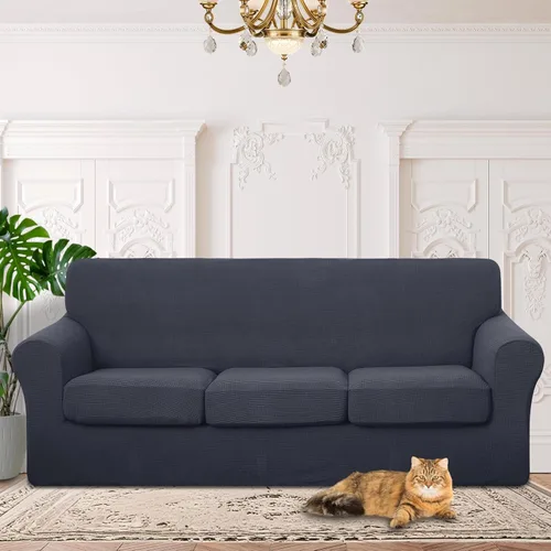 Vista 42 de 2 fundas elásticas para sillas de 1 cojín, protector de muebles, fundas de sofá, lavables, aptas para mascotas, funda antideslizante con parte