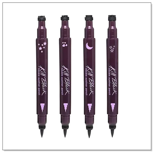 Vista 2 de Sello delineador de ojos de doble punta con forma de corazón, flor, luna, estrella, sello cosmético, impermeable, de larga duración, lápiz