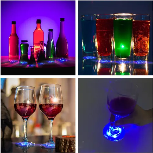 Vista 5 de 12 posavasos LED para bebidas, botella de posavasos de barra LED, etiqueta Posavasos para botellas de licor perfecto para fiestas, bodas, bar Azul
