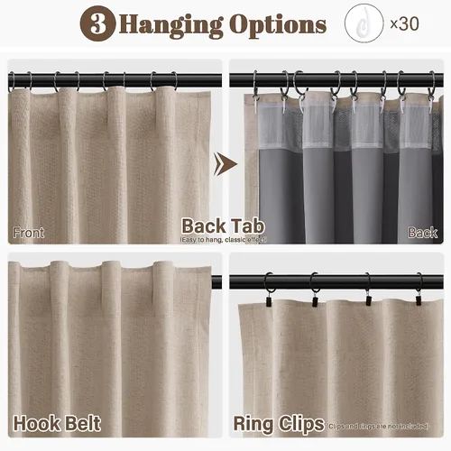 Vista 18 de Guken Cortinas opacas de lino, 2 paneles rústicos, elegantes, 100% opacas, con aislamiento térmico, banda de ganchos y trabilla trasera, 52 x 84