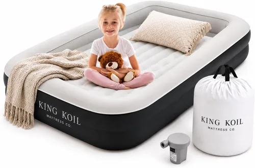 Vista 9 de King Koil Colchón de Aire Individual con Superficie Acolchada de Felpa con Bomba de Alta Velocidad Integrada para Acampar, Hogar e Invitados Beige