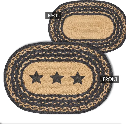 Vista 4 de VHC Brands Farmhouse Star - Mantel individual para mesa de comedor, yute trenzado, ovalado, negro tostado, 10 x 16 pulgadas