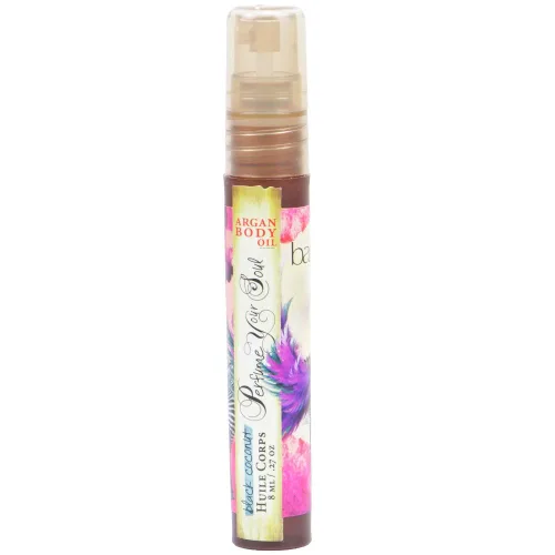 Vista 2 de Barefoot Venus Mini aceite corporal de argán tamaño viaje - 0.3 fl oz (coco negro)