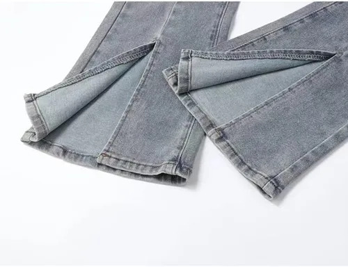 Vista 7 de WXBDD Harajuku - Pantalones largos de mezclilla ajustados de cintura alta para mujer, diseño de jeans rasgados con abertura