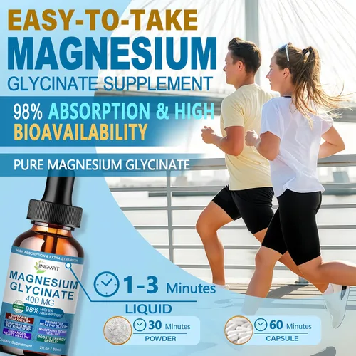 Vista 5 de Gotas de glicinato de magnesio puro Glicinato de magnesio líquido de alta absorción 400 mg que apoya la salud del sueño, nervios y huesos