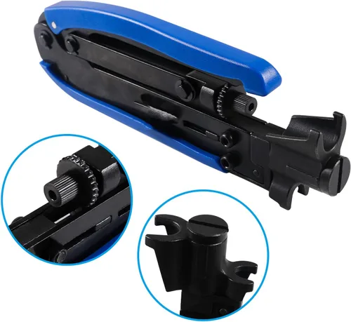 Vista 4 de Herramienta de compresión coaxial Kit de crimpadora de cable coaxial ajustable RG6 RG59 RG11 75-5 75-7 Pelacables coaxiales con 20 conectores