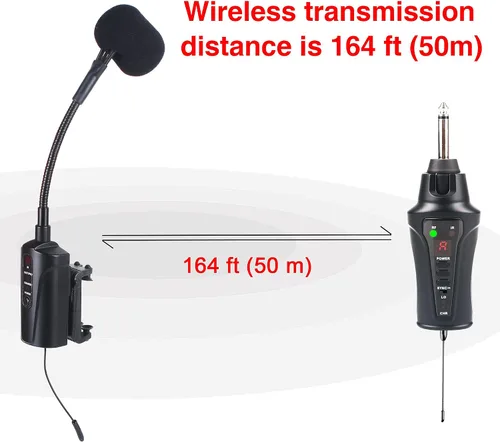 Vista 4 de VT-5 Micrófono de violín inalámbrico UHF de cuello de ganso Sistema de receptor y transmisor de micrófono de instrumento de recolección para violín
