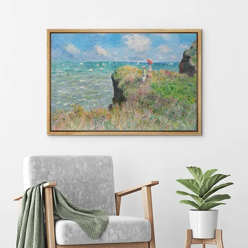 Vista 4 de wall26 Claude Monet - Paseo del acantilado en Pourville - Arte moderno impresionista - Lienzo enmarcado para arte para el hogar, 16 x 24 pulgadas