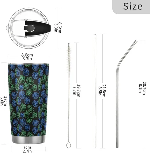Vista 3 de Plant Green Monstera Deliciosa Stainless Steel vacuum insulated water bottle with Straw Leak Resistant Flip travel coffee mug for outdoor reusable