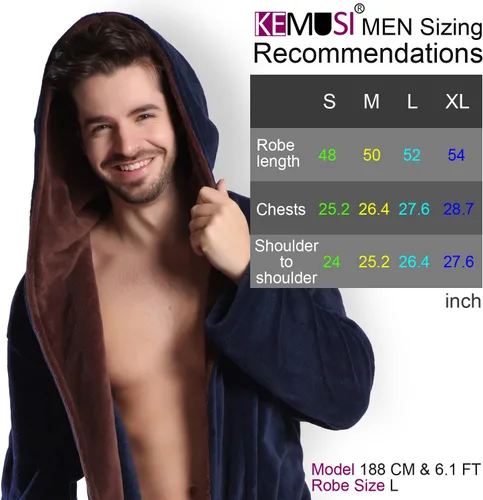 Vista 3 de Bata de baño con capucha para hombre, suave y de longitud completa, cómodo camisón cálido de longitud completa