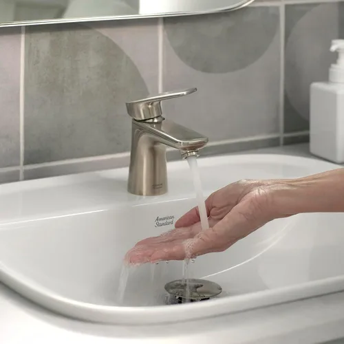 Vista 2 de American Standard 7061131.295 Aspirations - Grifo de baño pequeño con un solo mango, 1.2 GPM, níquel cepillado cepillado níquel