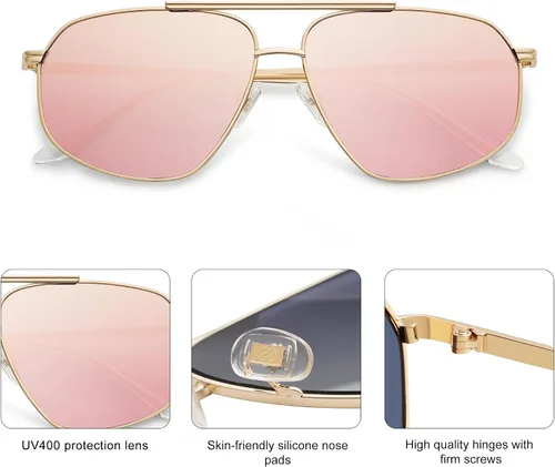 Vista 4 de SOJOS Gafas de sol clásicas estilo aviador hexagonales retro para mujeres y hombres, gafas de sol vintage de polígono SJ1200
