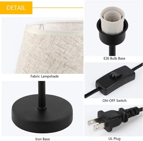 Vista 6 de HAITRAL Lámparas de mesita de noche, juego de 2 lámparas de mesita de noche pequeñas con pantalla de tela, lámparas de mesita de noche