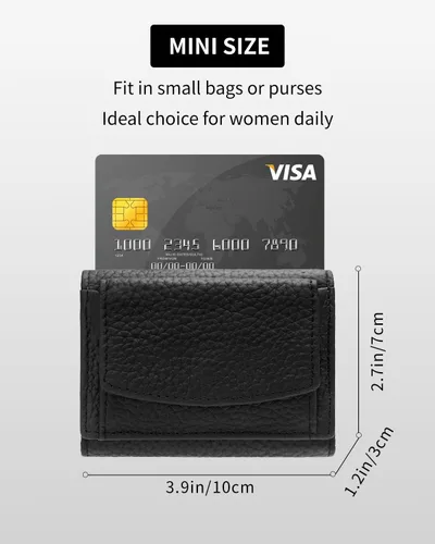 Vista 6 de Karmiir RFID - Cartera pequeña de cuero para hombres y mujeres con bolsa para monedas, billetera compacta de triple bolsillo con ranura