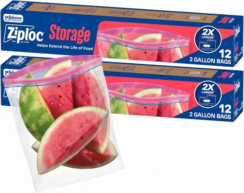 Vista 9 de Ziploc Bolsas de almacenamiento de alimentos de 2 galones, parte inferior de pie, fáciles de llenar, 12 bolsas en total