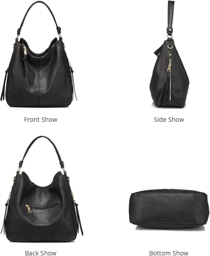 Vista 3 de Realer Bolsos Hobo para mujer, de piel sintética, bolso grande con borla