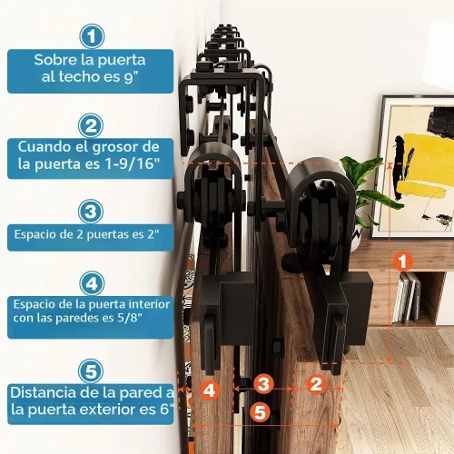 Vista 7 de ZEKOO Kit de herrajes para puertas corredizas de granero de doble vía de 4