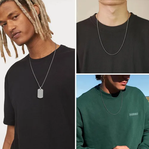 Vista 2 de Collar de Cadena de Etiqueta de Perro VNOX - Cadena de Etiqueta de Perro Militar de Acero Inoxidable para Hombres y Mujeres, Collar de Bola