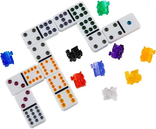 Vista 5 de Homwom - Juego de Mexican Train Dominó, carretas hasta el número 12 con caja de aluminio