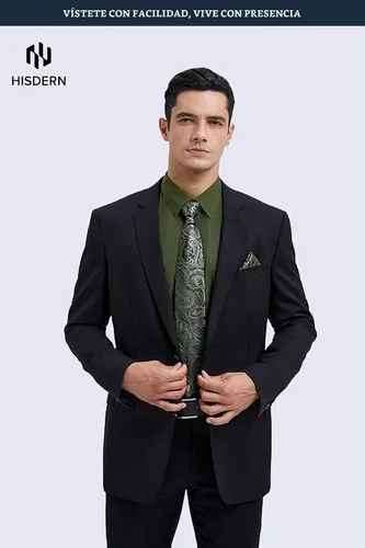 Vista 5 de HISDERN Mens Dress Shirt with Tie Pocket Square Set Classic Button Down Shirt Matching Tie Long Sleeve Shirts 08-verde