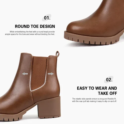 Vista 2 de JABASIC Botines Chelsea para mujer, tacón bajo y grueso, con plataforma elástica, sin cordones