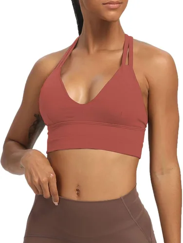Vista 3 de Aoxjox Sujetadores deportivos de entrenamiento para mujer, sin espalda, con relleno, para entrenamiento, infinito, activo, gimnasio, yoga, camiseta