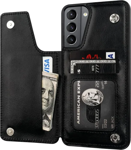 Vista 21 de ONETOP - Funda tipo cartera para Samsung Galaxy S22 con tarjetero, color negro Kickstand,ID/Cash Holder,Case Wallet with Card Slots,Double