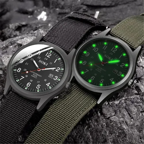 Vista 6 de Omana Reloj de campo para hombre, aviador de la Fuerza Aérea Aviador Scout Militar Ejército Táctico Reloj de pulsera de campo deportivo con correa
