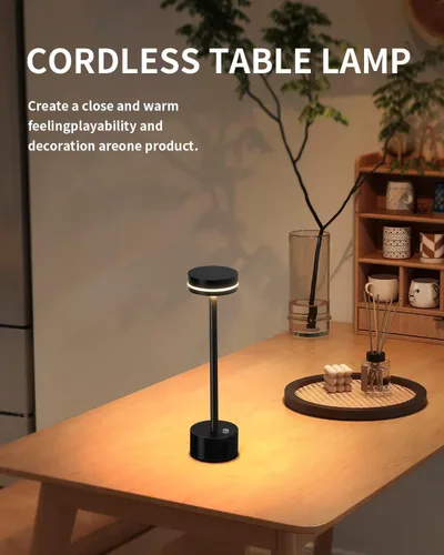Vista 2 de PUSU Juego de lámparas de mesa inalámbricas de 2 unidades, lámpara de escritorio LED portátil con batería, luces de mesa de 3 niveles de brillo