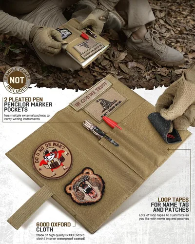Vista 4 de Funda táctica para libro de registro militar de 5.5 x 8 pulgadas, soporte protector de libro verde, funda desmontable para cuaderno de campo
