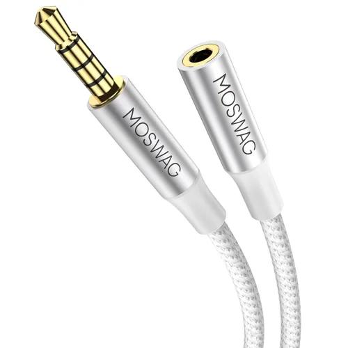 Vista 8 de MOSWAG Cable de extensión de 3.28 pies/1 metro de 3.5mm macho a hembra, cable de audio estéreo de nailon trenzado compatible con estéreos