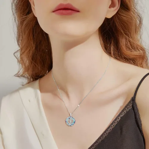 Vista 6 de TOUPOP - Collar de plata de ley con árbol de la vida, madre y 1 niño, 2 niños, 3 niños, collar con dije de árbol genealógico y cristal para el día