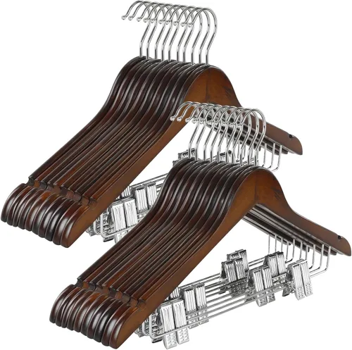 Vista 16 de TOPIA HANGER Perchas de madera para trajes con clips de metal ajustables (paquete de 10), perchas de ropa de madera maciza, gancho giratorio