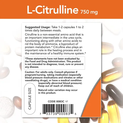 Vista 3 de NOW Foods CITRULLINE 750MG 90 VCAPS