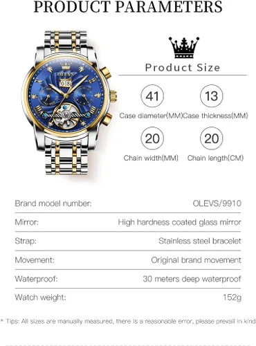 Vista 40 de OLEVS Reloj de pulsera automático con diseño de esqueleto para hombre, de lujo, con diamantes de lujo, de acero inoxidable, calendario, reloj