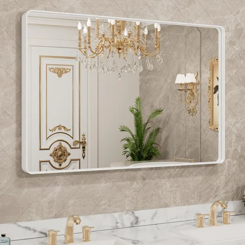 Vista 12 de LOAAO 20x16 Pulgadas Espejo de Baño con Marco de Metal Negro para Pared, Espejo de Tocador de Baño de Estilo Granja, Espejo Grande Rectangular