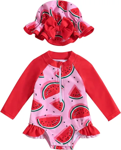 Vista 59 de Traje de baño de una pieza con cremallera de manga larga para bebé niña con gorro