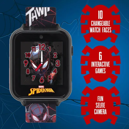 Vista 6 de Marvel Spider-Man - Reloj inteligente para niños, reloj interactivo con pantalla táctil con 10 caras de reloj personalizables, cámara integrada