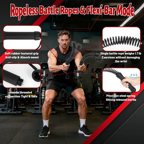 Vista 2 de Cuerdas de batalla inalámbricas (paquete de 2) cuerdas de entrenamiento portátiles para entrenamientos HIIT, entrenamiento cardiovascular