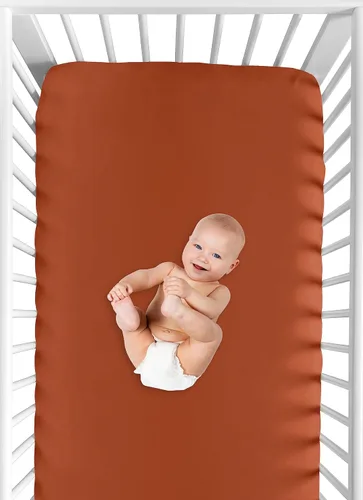 Vista 4 de Sweet Jojo Designs Orange Girl - Sábana bajera ajustable para cuna para bebé, recién nacido, habitación de bebé, colchón estándar óxido quemado