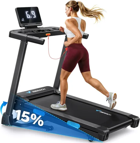 Vista 10 de MERACH T12 Foldable Treadmill for Home, 300 LBS Capacity, Wide Running Belt 15% Auto Incline Treadmill with LED Display, Smart App, 2.5HP