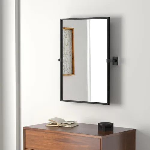 Vista 5 de Espejo rectangular de baño – 24 x 36 pulgadas, marco de metal negro, espejos de tocador biselados inclinables, moderno espejo pivote