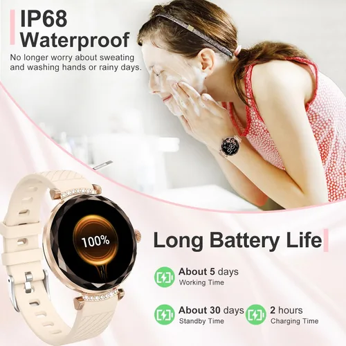 Vista 7 de Relojes inteligentes para mujer, responder/hacer llamadas, reloj inteligente AMOLED de 1.19 pulgadas con Bluetooth para teléfonos Android iOS