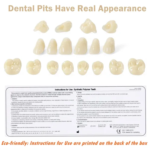 Vista 6 de JMU 28 unids/set Dentales de resina acrílica dentales Dentadura Dientes Sombra A1 T6 resina sintética dientes falsos