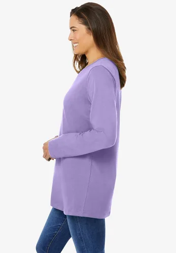 Vista 4 de Woman Within Camiseta perfecta de manga larga con cuello redondo para mujer